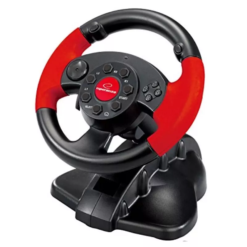 Steering wheel ESPERANZA EG103 gaming controller — PC/PS2/PS3, 13 buttons, vibration, accelerometer, black/red