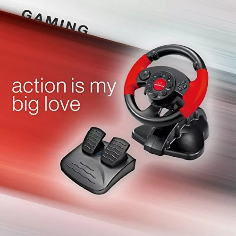 Steering wheel ESPERANZA EG103 gaming controller — PC/PS2/PS3, 13 buttons, vibration, accelerometer, black/red