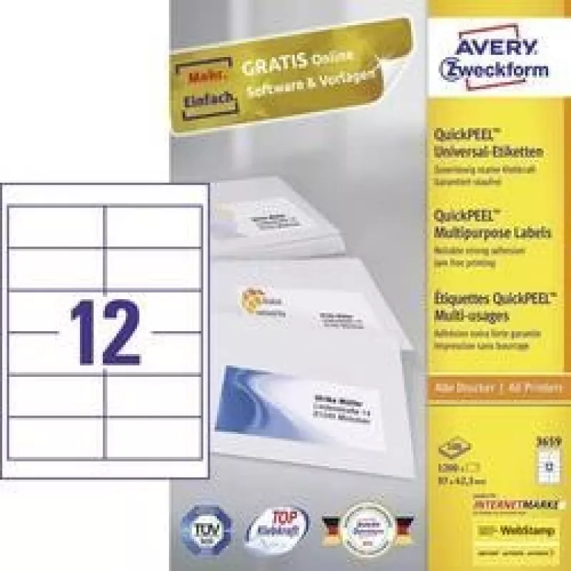 Avery 3659 self-adhesive label Rectangle Permanent White 1200 pc(s)
