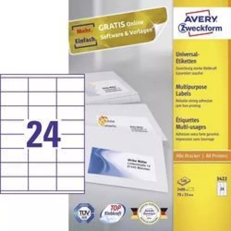 Universal Labels 70x35mm InkjetLaserCopy A4 100 Sheets 2400 pc(s) White