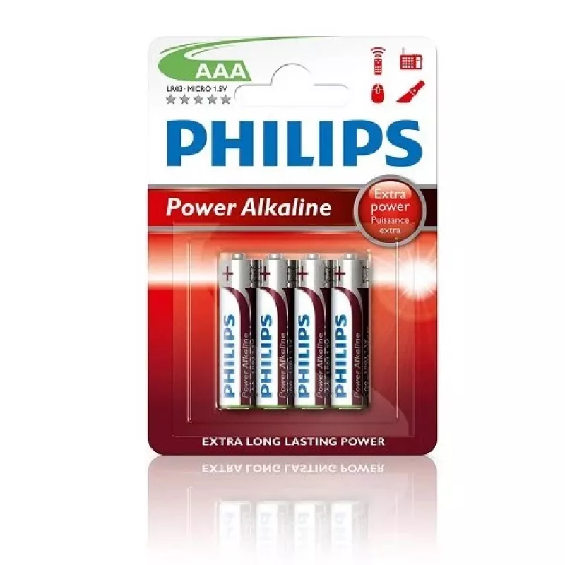 Philips Power Alkaline AAA Batteries, 4 Pack