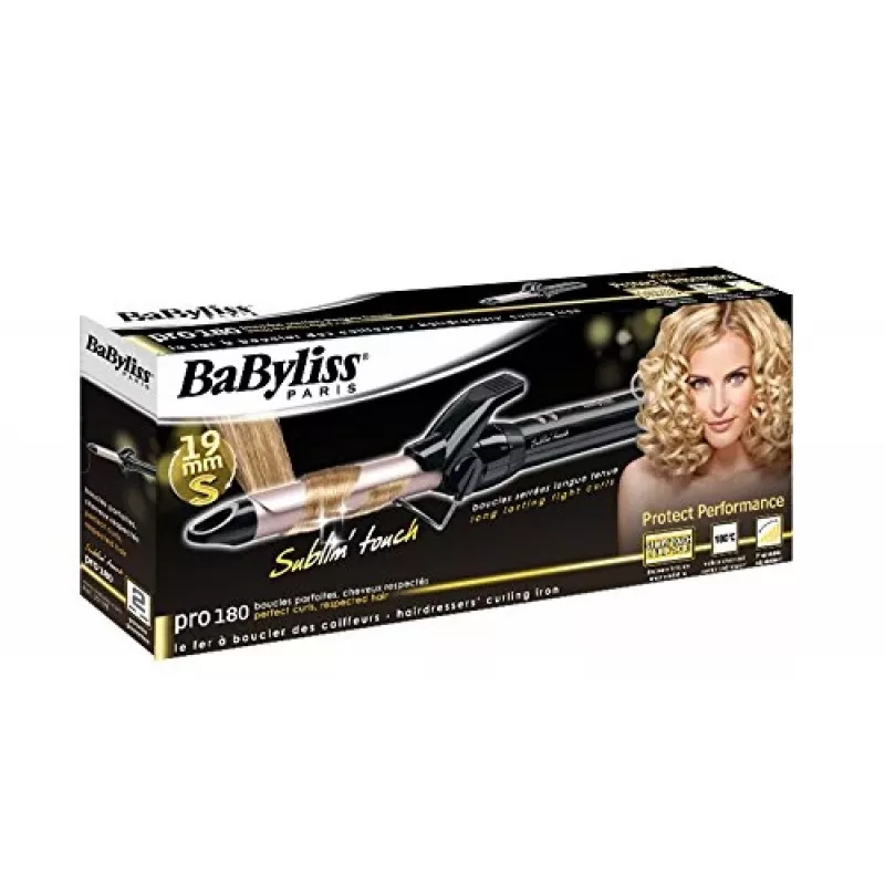 Curling iron BABYLISS Pro 180 19mm — 19 mm barrel, 150–180°C, 10 heating levels, swivel cord, pink/black
