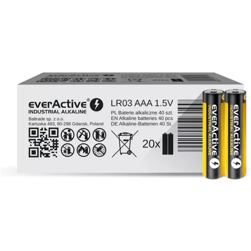 Single-use alkaline battery everActive EVLR03S2IK AAA 1.5V, 40 pcs, 5-year shelf life