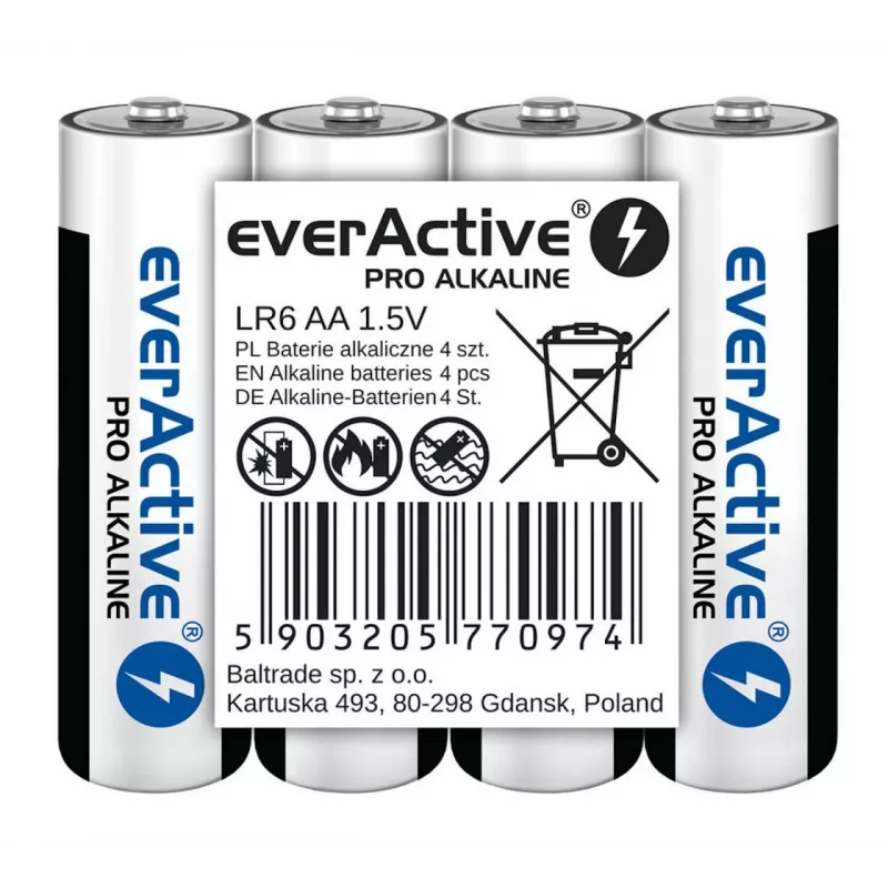 Alkaline batteries everActive LR6 AA pack of 4 — 1.5V, 3000mAh, 50.5×14.5mm