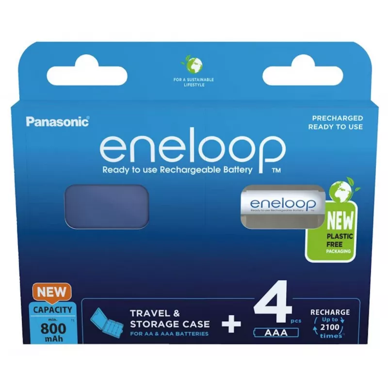 Rechargeable batteries PANASONIC ENELOOP AAA 800 mAh 4 pc(s) + case (BK-4MCDE/4CP+CASE)