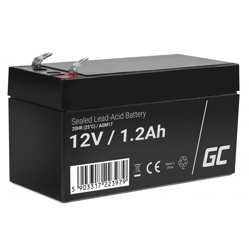 Sealed Lead Acid (VRLA) battery Green Cell AGM17 12 V 1.2 Ah — 52 mm height, 43×97 mm, 0.5 kg