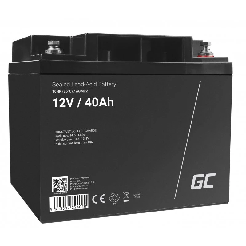 UPS battery Green Cell AGM22 — Sealed Lead Acid 12V 40Ah (VRLA), 170×165×197 mm, 12.1 kg
