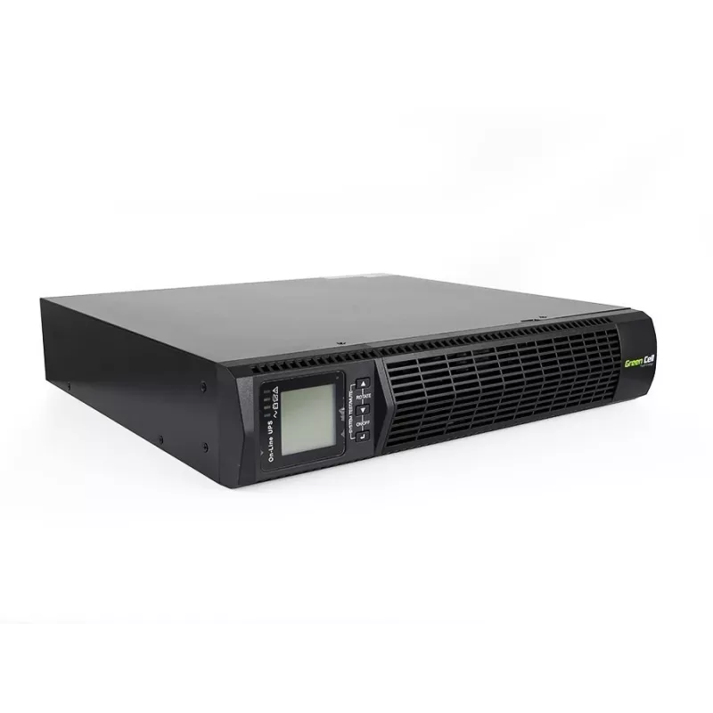 Uninterruptible Power Supply Green Cell UPS13 — Online double-conversion UPS, 1000 VA / 900 W, pure sine, 6 AC outlets, LCD, 2×12V 9Ah batteries