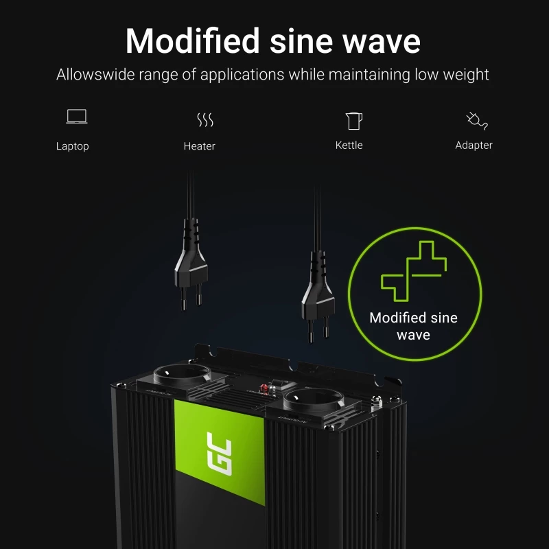 Power inverter Green Cell INV10 2000 W, 12 V DC to 230 V AC, Type C output, 50 Hz, black