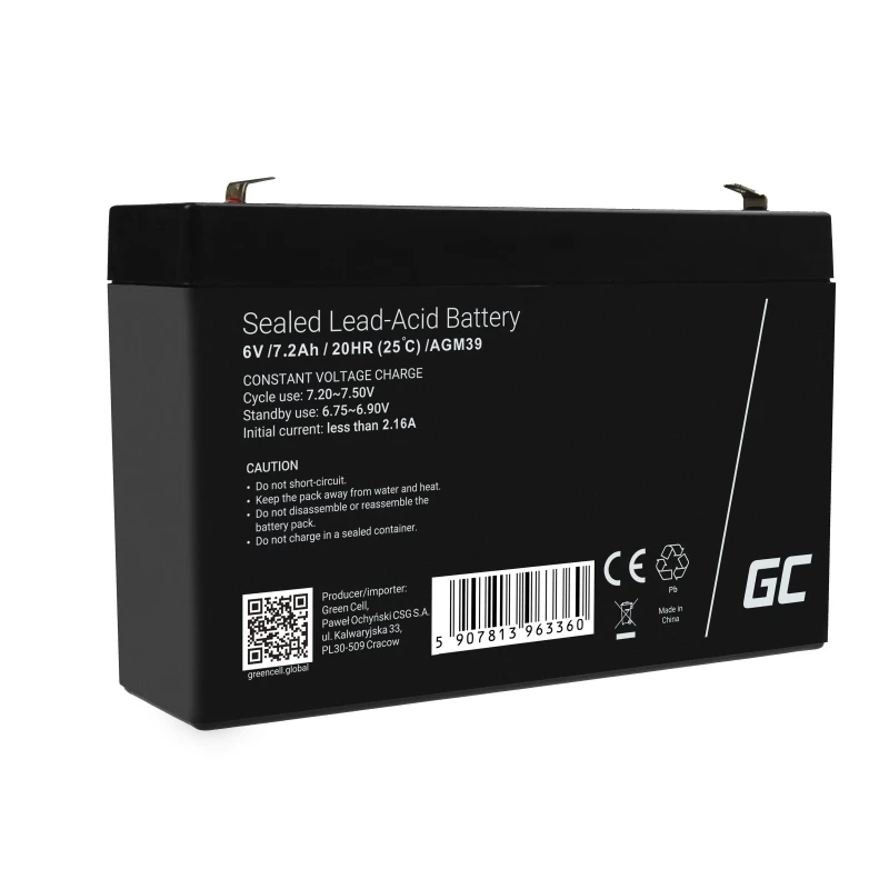Green Cell AGM39 industrial rechargeable battery 7200 mAh 6 V
