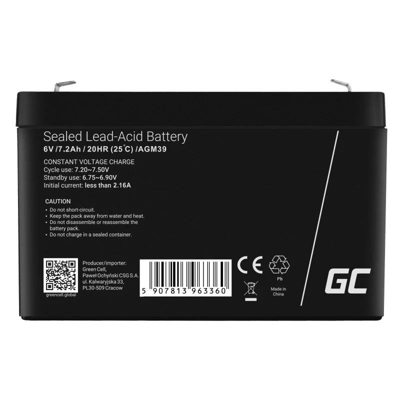 Green Cell AGM39 industrial rechargeable battery 7200 mAh 6 V