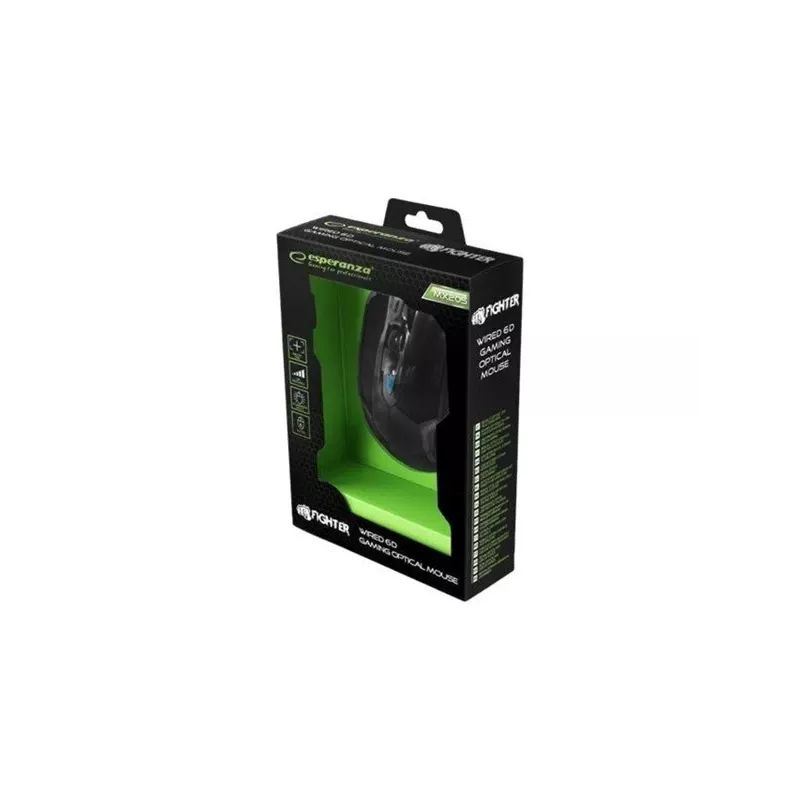 Esperanza MX205 FIGHTER - Mouse - USB - Blue - Hiiri - Optinen - 6 Painiketta - Black