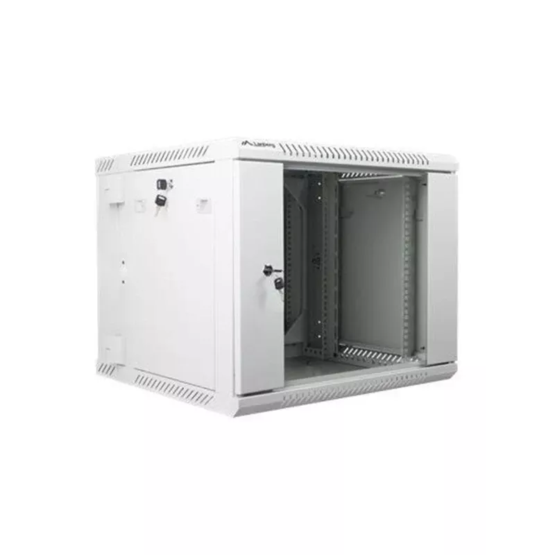 Lanberg WF02-6609-10S 19 inch 9U Wall-Mounted Double-Section Rack Cabinet, 600x600 mm, Grey, 60 kg Load, Tempered Glass Door