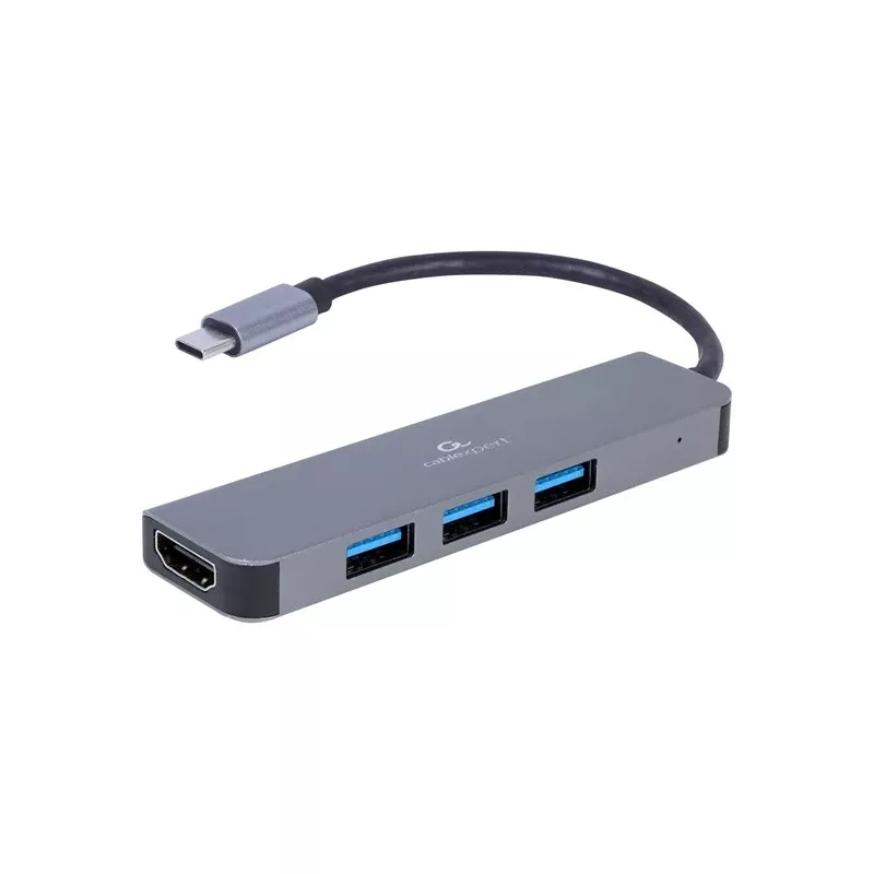 USB-C laptop dock GEMBIRD A-CM-COMBO2-01 — USB 3.2 Gen 1 Type-C, 3× USB-A, 1× HDMI, grey