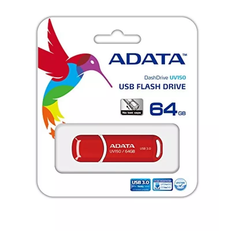 USB flash drive ADATA DashDrive UV150 64 GB, USB Type-A 3.2 Gen 1, red, cap design