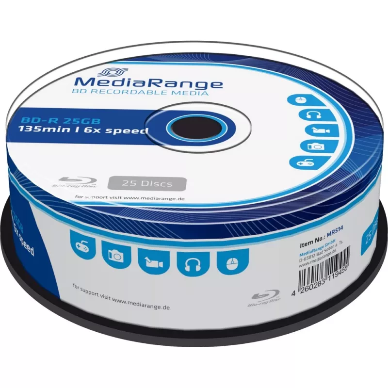 BD-R blank disc MediaRange MR514 25 GB 25 pc(s)