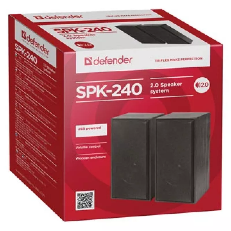 DEFENDER SPK-240 wired desktop speakers, 2.0, 6 W RMS, USB powered, 3.5 mm, black
