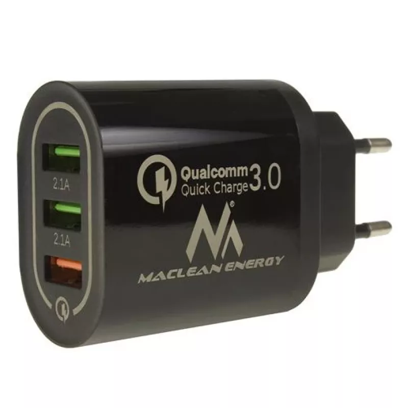 USB wall charger MACLEAN MCE479B — 3x USB ports, 18W total output, compact