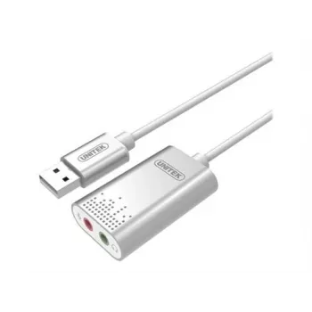Audio converter Unitek Y-247A, silver, USB Type-A connector, compact 12×28×46 mm