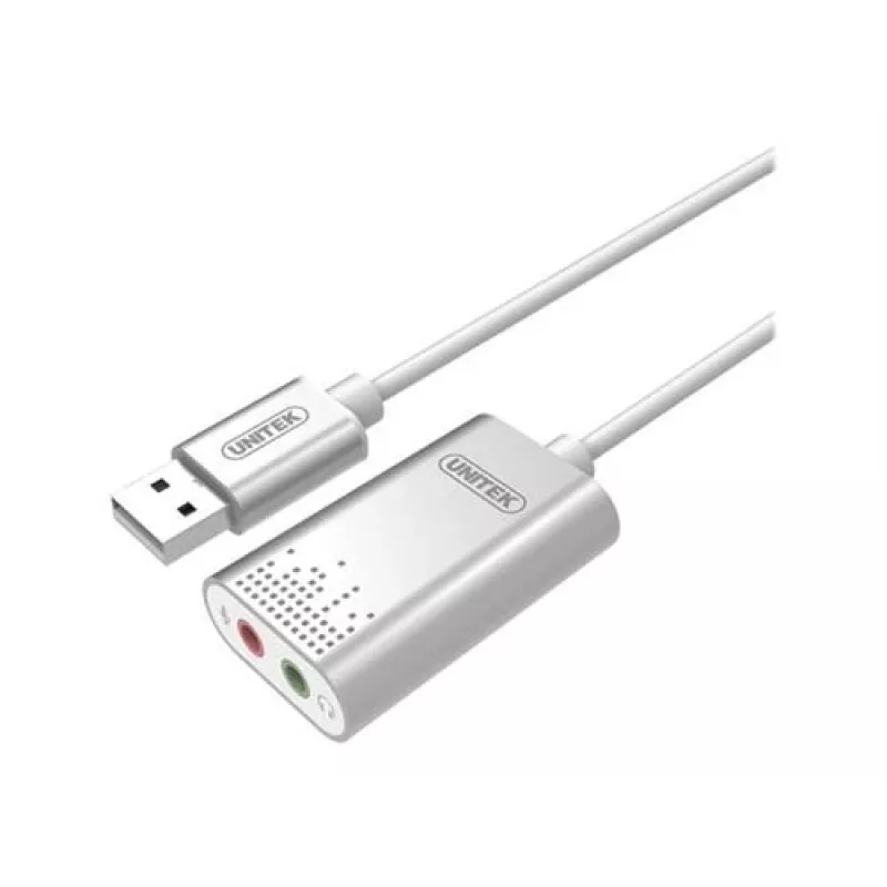 Audio converter Unitek Y-247A, silver, USB Type-A connector, compact 12×28×46 mm