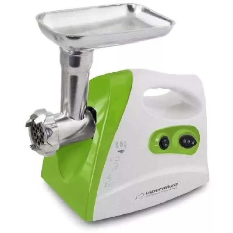 Meat grinder ESPERANZA EKM012G — 600 W, stainless steel blade, sausage horn, kebbe maker, reverse, non-slip feet, white/green