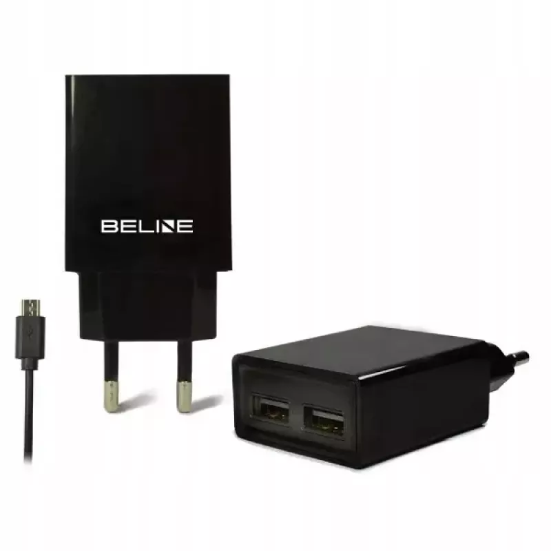 Travel charger Beline Beli0011 — 2×USB ports, microUSB cable, 2A output, black