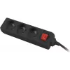 Power strip 3m, black, 3 sockets, with switch, cable made of solid copper
