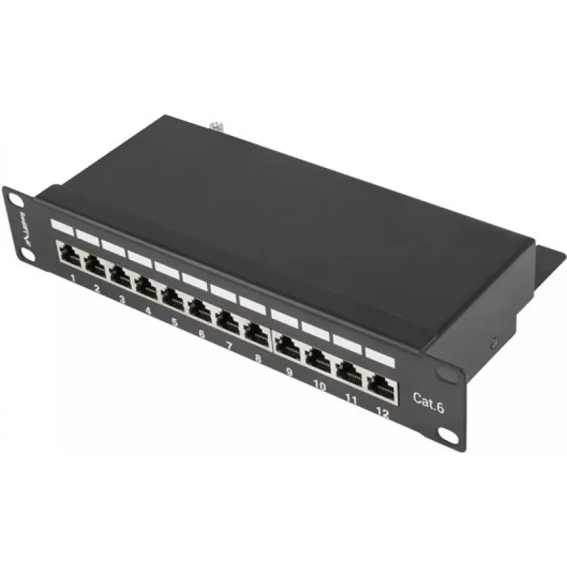 Lanberg PPF6-9012-B 12-Port Cat.6 Shielded Patch Panel, 1U 10-Inch Rackmount, Black