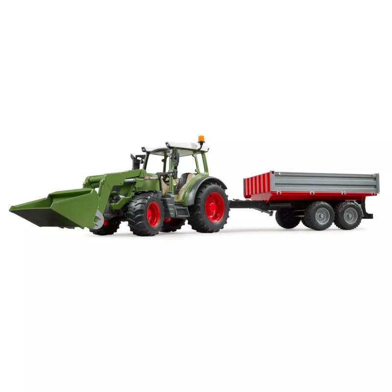 Toy tractor BRUDER Fendt Vario 211 with front loader and side trailer