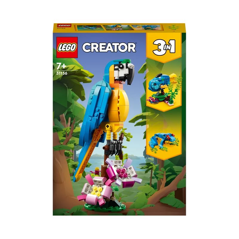 LEGO building set Exotic Parrot 31136 — Creator display model, 253 pieces, 220×120×110 mm