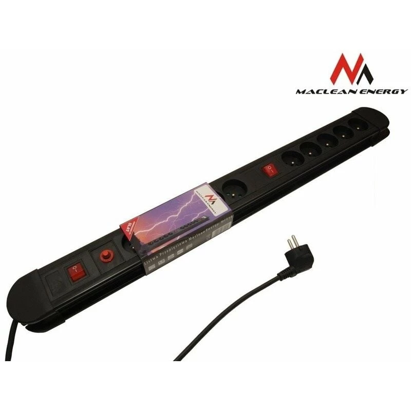 Maclean power strip, 10 outlet extension cord, 2 switches, protection and overload indication, 3680W, MCE10
