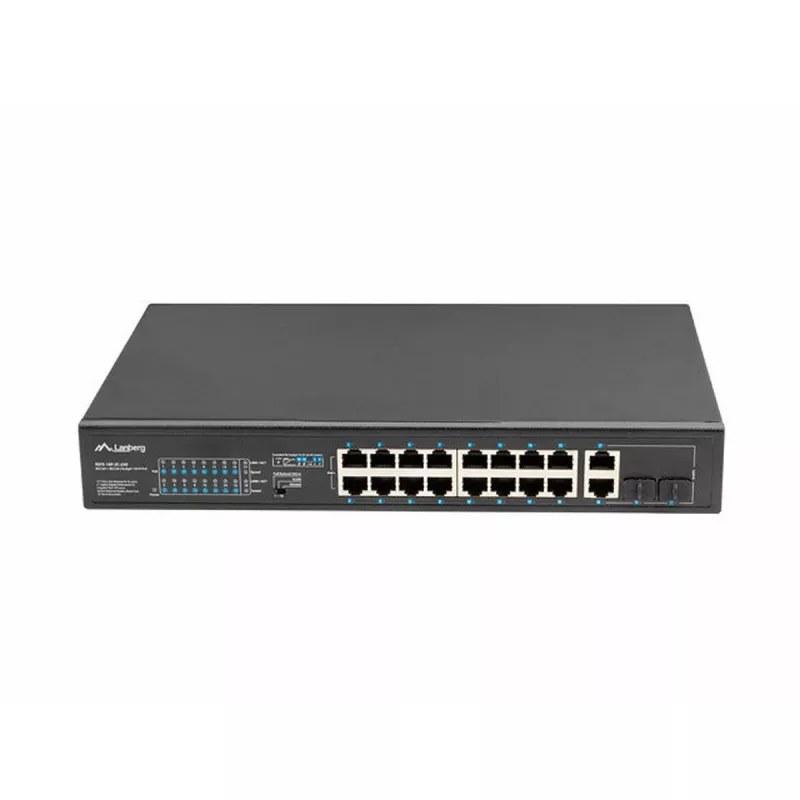 Unmanaged switch LANBERG RSFE-16P-2C-250 — 18-port Gigabit, 16x PoE+ (30W), 2x SFP, 250W, 1U, metal, rack-mount