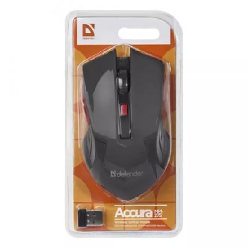 Wireless Optical Mouse DEFENDER ACCURA MM-275 RF, ambidextrous, 1600 DPI, USB RF receiver, 5–6 buttons, black/red