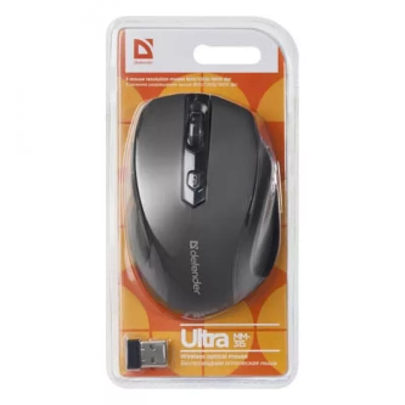Wireless RF Optical Right-hand Mouse DEFENDER ULTRA MM-315 — 1600 DPI, 6 buttons, USB receiver, black