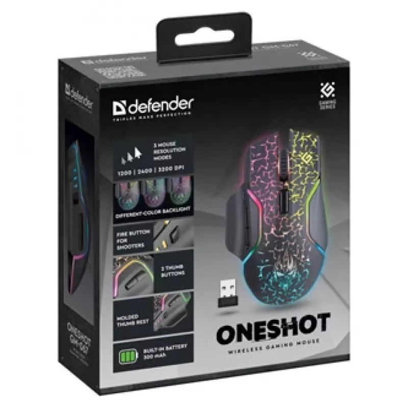 Defender Oneshot GM-067 Mouse Gaming Right-hand RF Wireless + USB Type