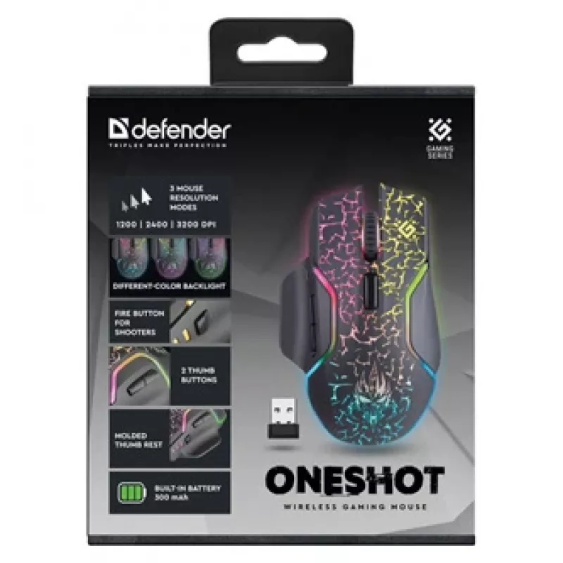 Defender Oneshot GM-067 Mouse Gaming Right-hand RF Wireless + USB Type