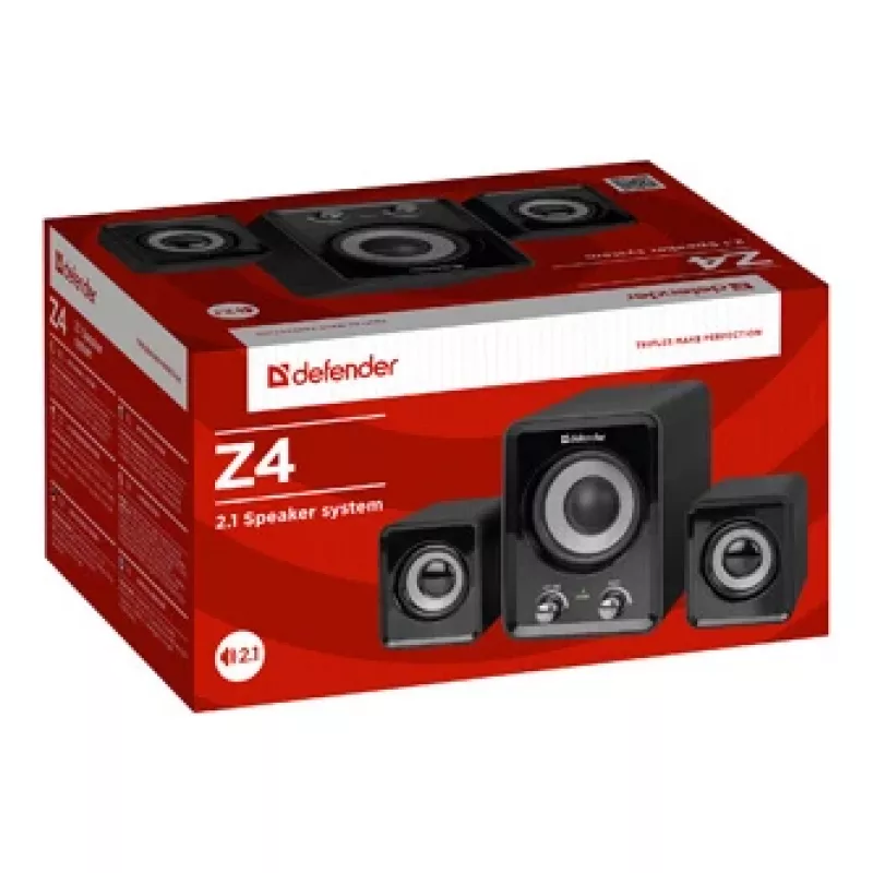 DEFENDER Z4 wired 2.1 speakers, 11 W RMS, black, USB 5V power, 3.5 mm headphone out