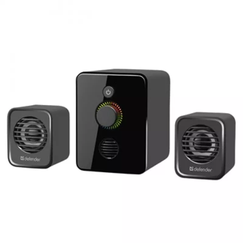 Defender V12 65212 2.1 computer speakers, 11 W, 5 W subwoofer, USB powered, LED backlight, black, 115 x 130 x 223 mm