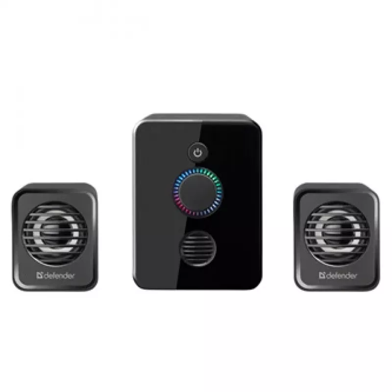 Defender V12 65212 2.1 computer speakers, 11 W, 5 W subwoofer, USB powered, LED backlight, black, 115 x 130 x 223 mm