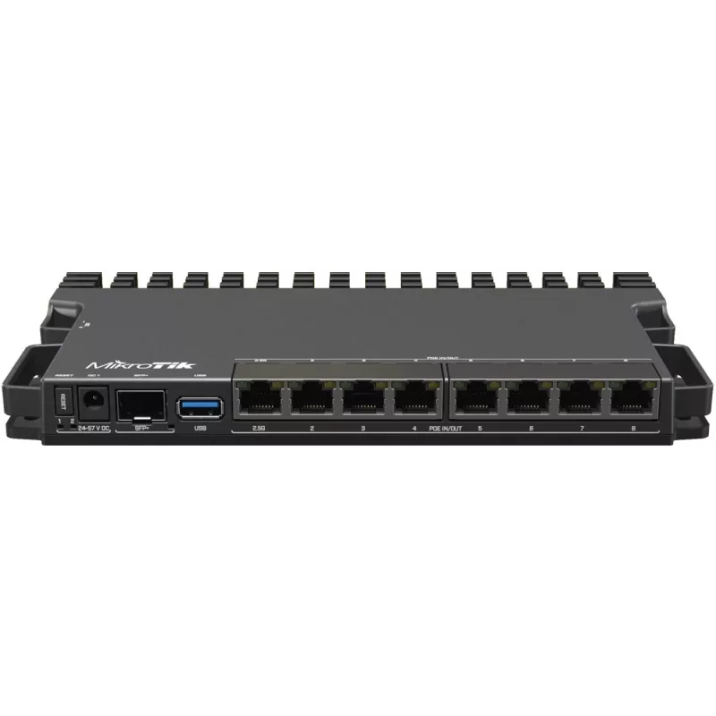 Wired router MikroTik RB5009UPR+S+IN — 8x RJ-45 PoE ports, 2.5GbE, SFP+ slot, RouterOS