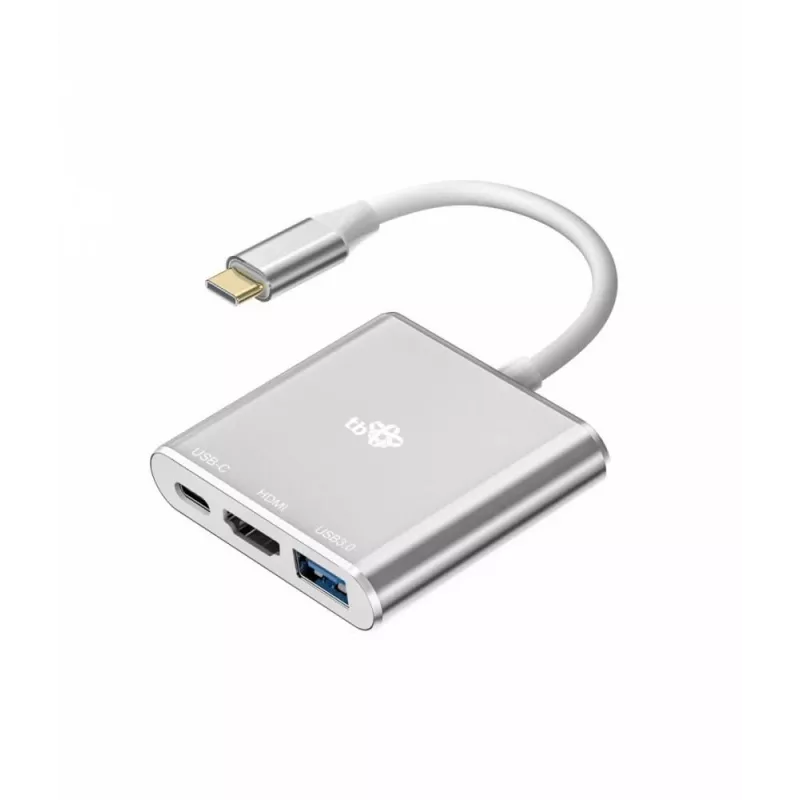 USB C Adapter Hub TB AKTBXVAU3HMPDAV — 3-in-1: HDMI + USB-A + USB-C PD, Silver