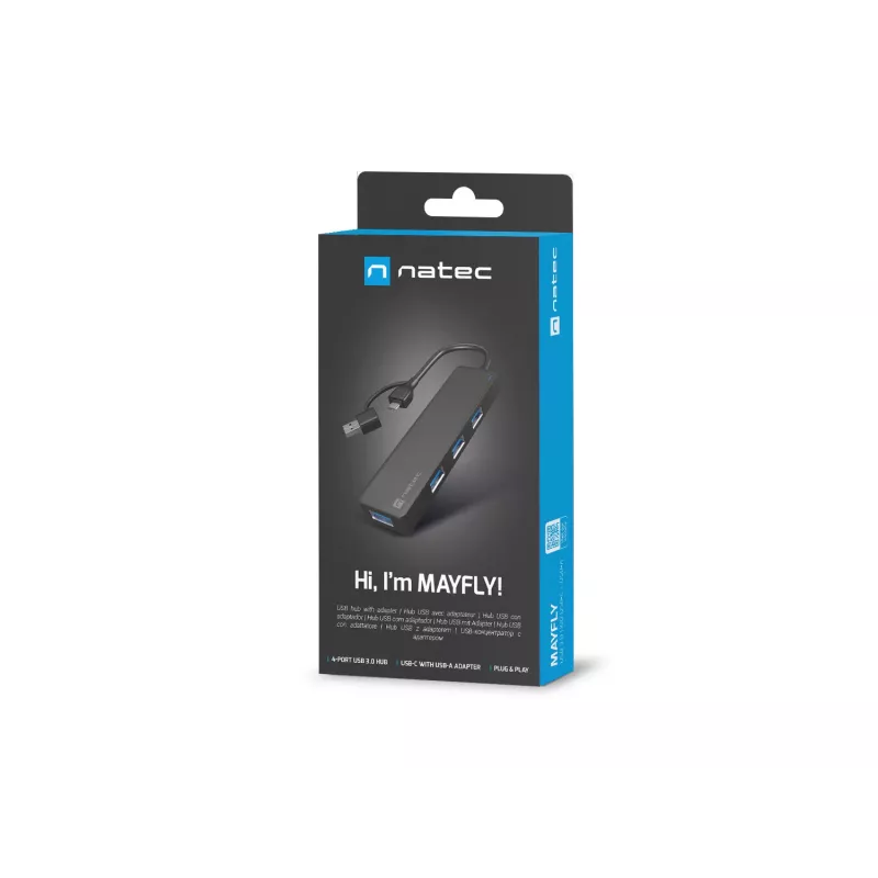 USB Hub NATEC Mayfly USB 3.2 Gen 1 Type-A Type-C 5000 Mbit/s Black