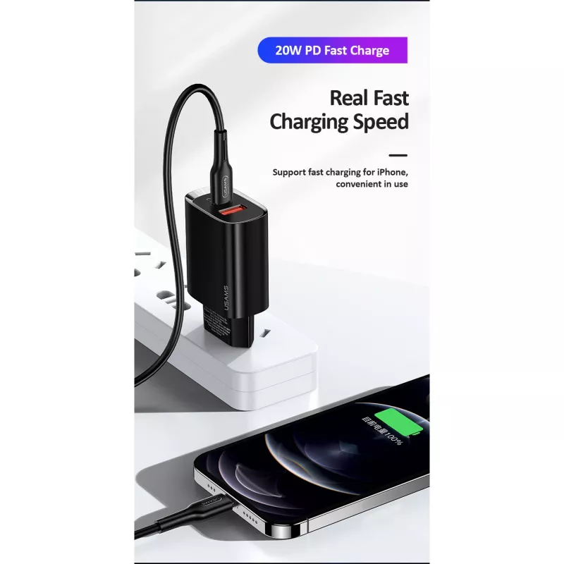 Charger usams T35 20W PD3 USB-C to USB fast charging adapter