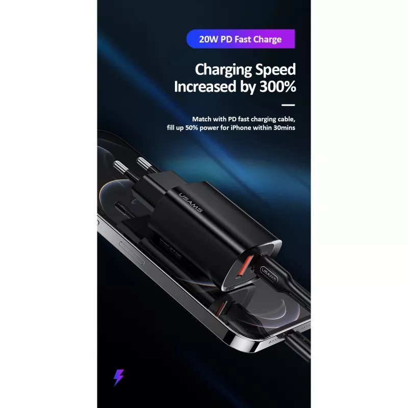 Charger usams T35 20W PD3 USB-C to USB fast charging adapter