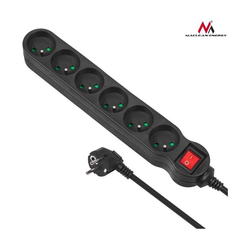 Power Extension Maclean MCE187 3m 6 AC Outlets Indoor Black