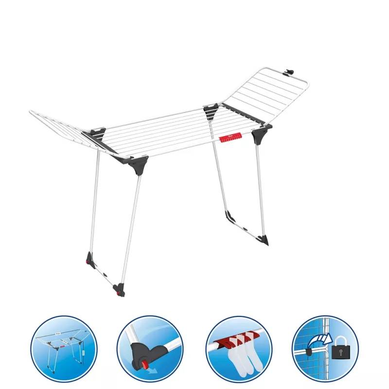 Drying rack VILEDA King White 157247 — steel, 20 m drying space, foldable with castor wheels