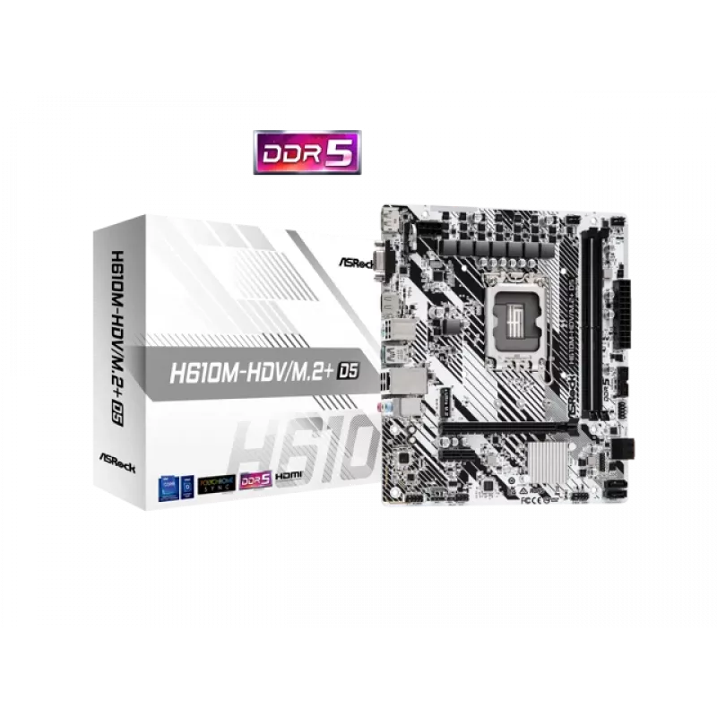 Motherboard ASRock H610M-HDV/M.2+ D5 — Intel H610, LGA 1700, microATX, 2× DDR5 DIMM, M.2, HDMI 2.1, DP 1.4