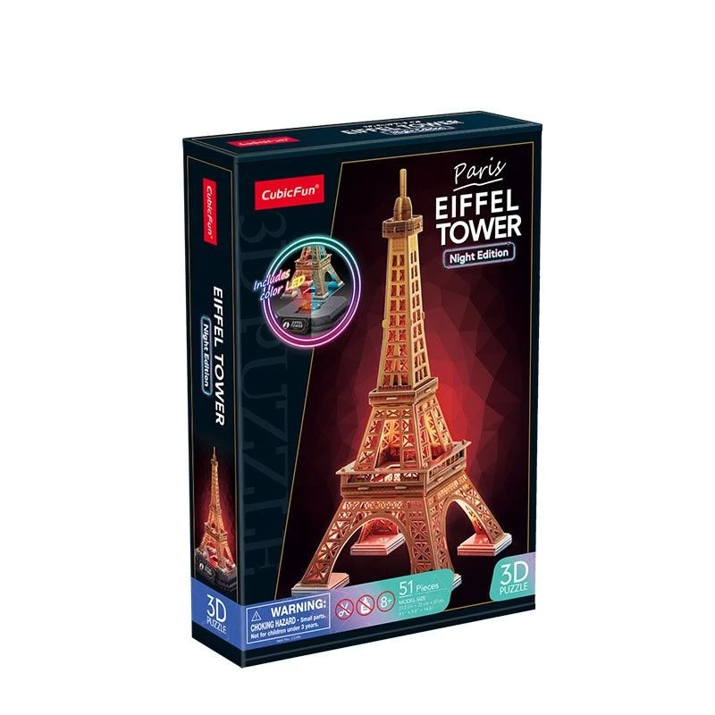 3D Puzzle Cubicfun Eiffel Tower Night Edition LED by cubicfun model 306-L534H – illuminated architectural 3D puzzle