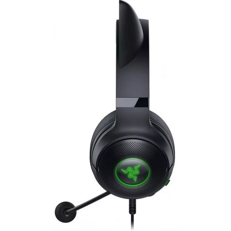 Kraken Kitty V2 - Black, Gaming headset, Kitty Ears, Stream Reactive Lighting, HyperClear Cardioid Mic, 40 mm TriForce Drivers, Built into the earcups microphone, Razer Chroma RGB (Ear and Earcups), Surround sound: Only available on Windows 10 64-bit