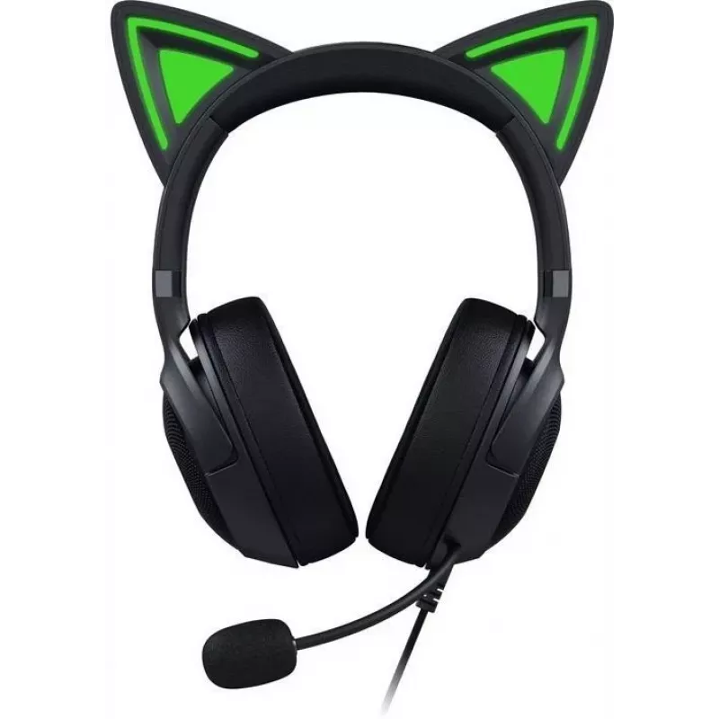 Kraken Kitty V2 - Black, Gaming headset, Kitty Ears, Stream Reactive Lighting, HyperClear Cardioid Mic, 40 mm TriForce Drivers, Built into the earcups microphone, Razer Chroma RGB (Ear and Earcups), Surround sound: Only available on Windows 10 64-bit